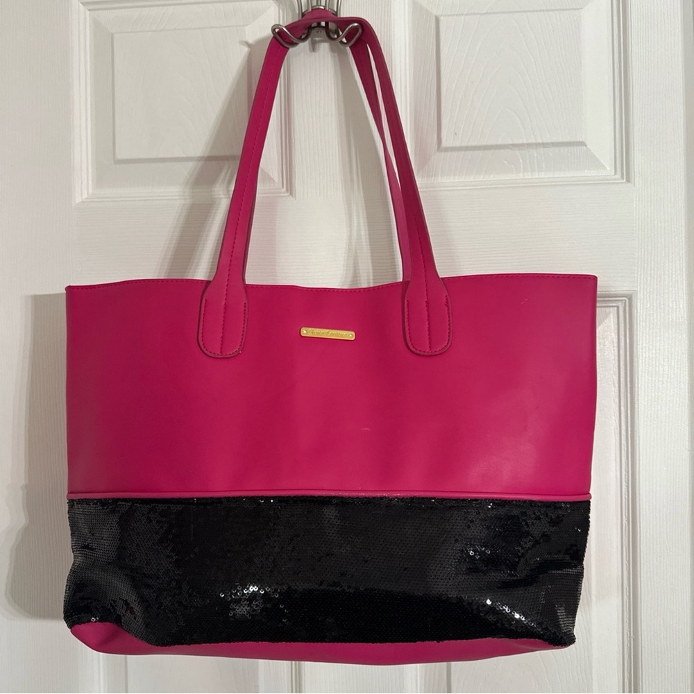 Juicy Couture Trendy Hot Pink and Black Sequin Tote, Everyday, Gym & Travel